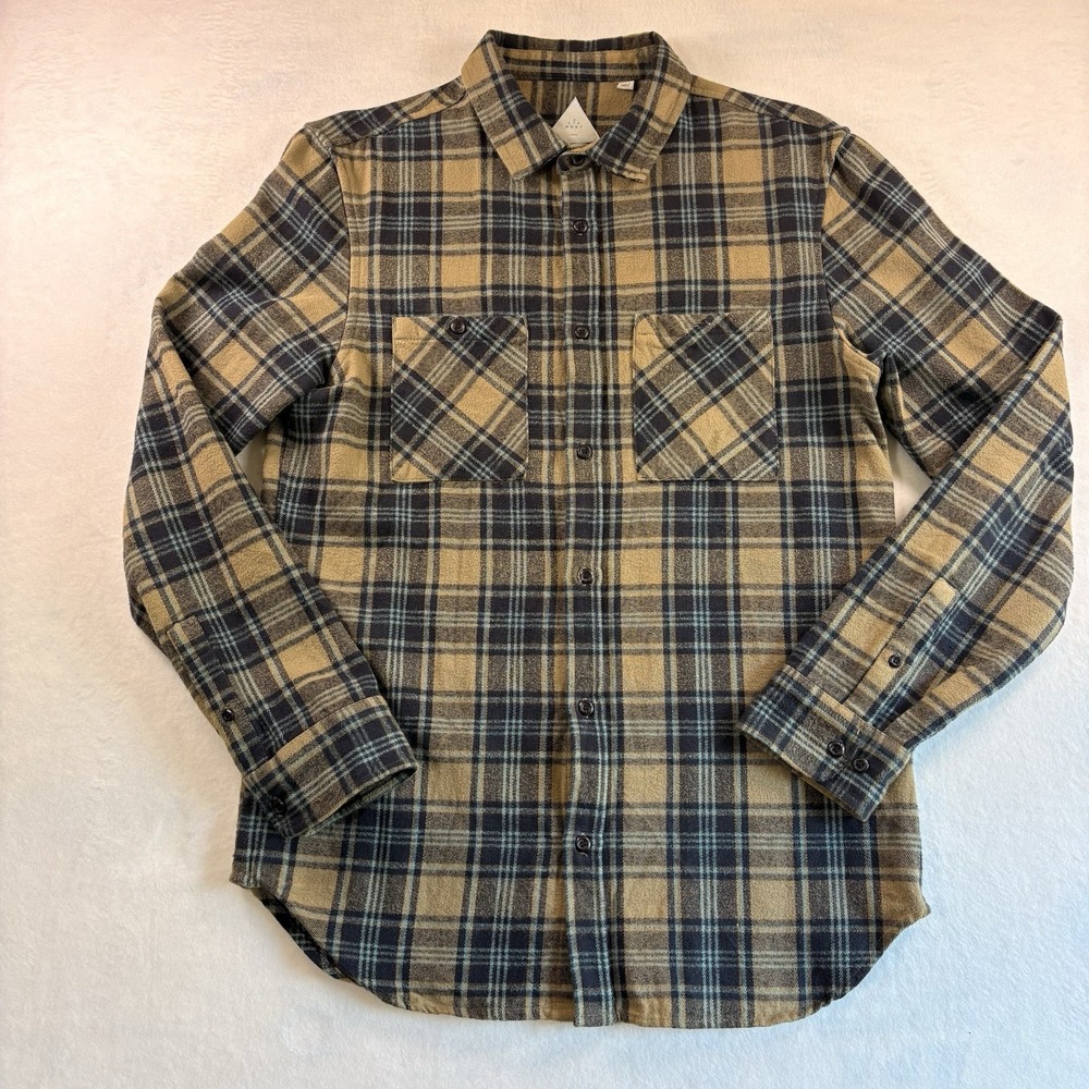 Altamont Binary Flannel Shirt Mens Large Tan Plaid Heavyweight Button Up Outdoor